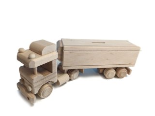 Bukowa skarbonka ciężarówka, naturalne drewno, ręczna robota