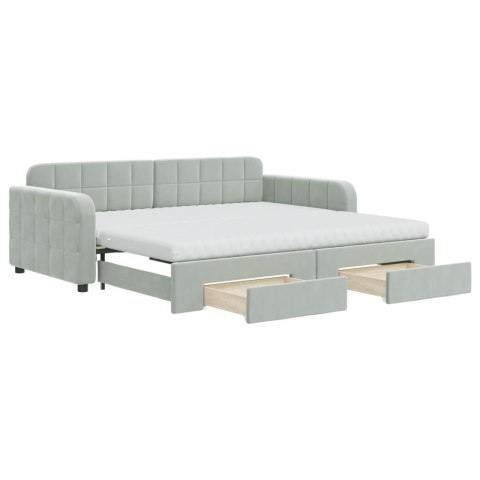 Sofa rozsuwana z szufladami, jasnoszara, 90x190 cm, aksamit