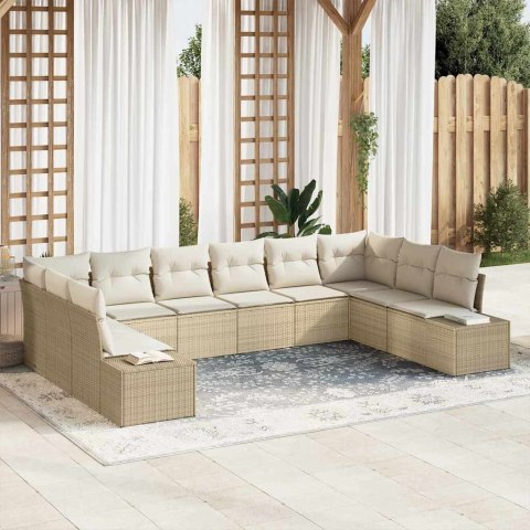 Zestaw Sof na Ogród 10 pcs beżowo-kremowy Rattan poli