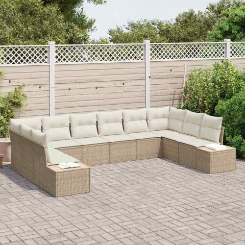 Zestaw Sof na Ogród 10 pcs beżowo-kremowy Rattan poli