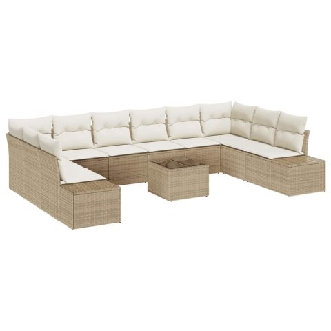 Zestaw Sof na Ogród 11 pcs Beżowy i kremowy Rattan poli