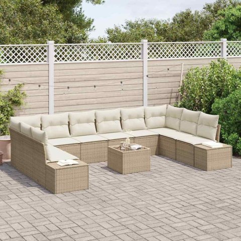 Zestaw Sof na Ogród 11 pcs Beżowy i kremowy Rattan poli