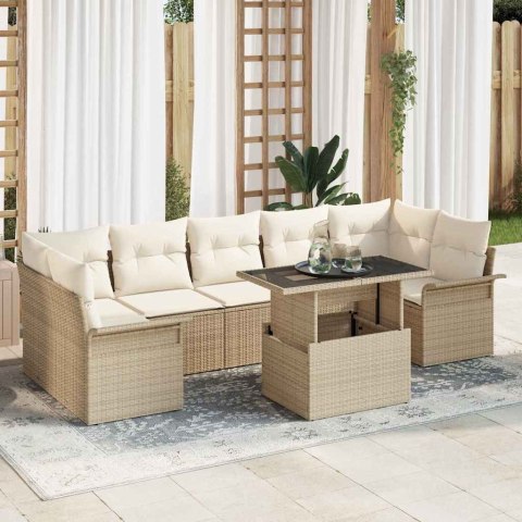Zestaw Sof na Ogród z poduszką 8 pcs Beżowy Rattan poli