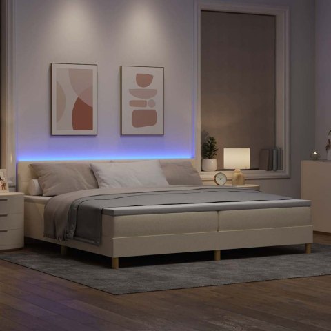 Łóżko z sprężyną LED z materacem Kremowy 200 x 200 cm tkanina
