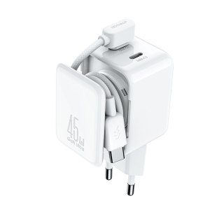 Ładowarka sieciowa GaN z organizerem na kabel 45W - biała