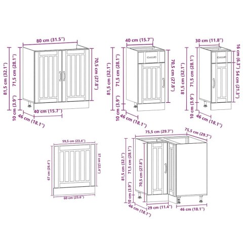 Zestaw szafek kuchennych, Kalmar, 11-częściowy, przydymiony dąb