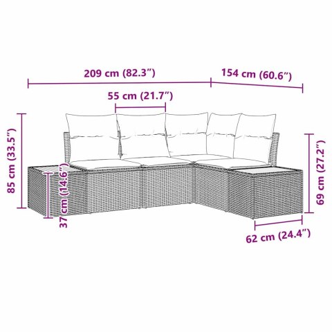 Zestaw Sof na Ogród 4 pcs Beżowy i jasnoszary Technorattan