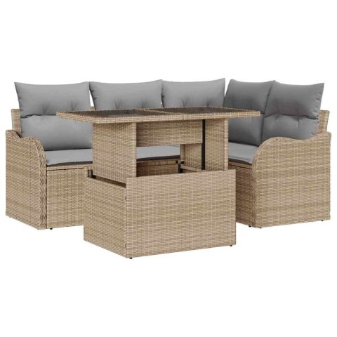 Zestaw Sof na Ogród z poduszką 5 pcs Beżowy Rattan poli