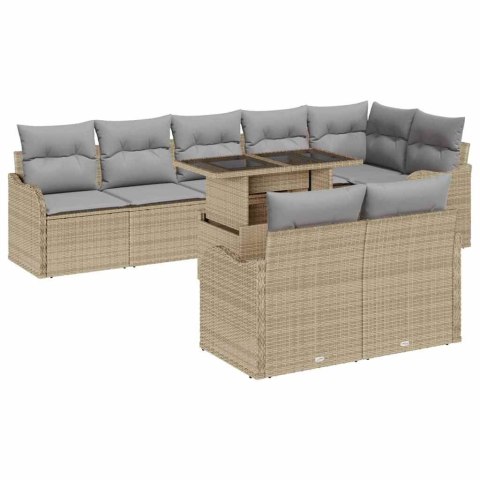 Zestaw Sof na Ogród z poduszką 9 pcs Beżowy Rattan poli