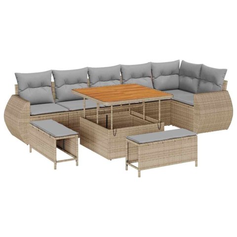 Zestaw Sof na Ogród z poduszką 9 pcs beżowo-jasnoszary