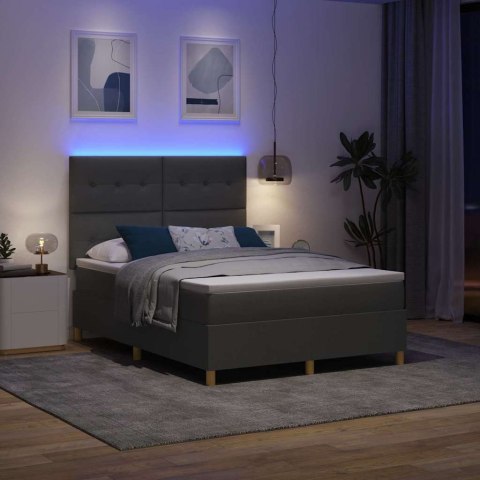 Łóżko z sprężyną LED Ciemnoszary 140 x 200 cm tkanina