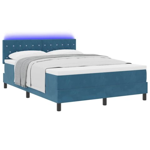 Łóżko z sprężyną LED z LED Ciemnoniebieski 140 x 190 cm Aksamit