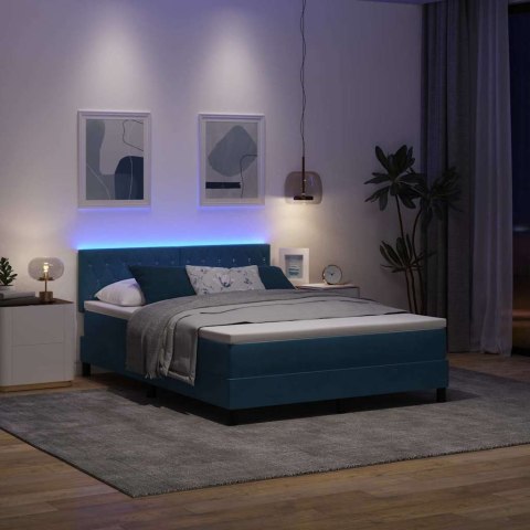 Łóżko z sprężyną LED z LED Ciemnoniebieski 140 x 190 cm Aksamit