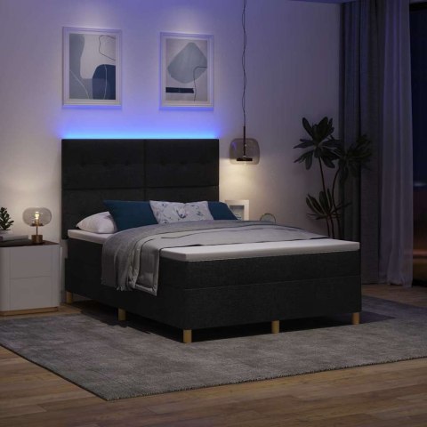 Łóżko z sprężyną LED z materacem Czarny 160 x 200 cm tkanina