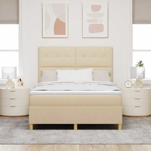 Łóżko z sprężyną LED z materacem Kremowy 160 x 200 cm tkanina