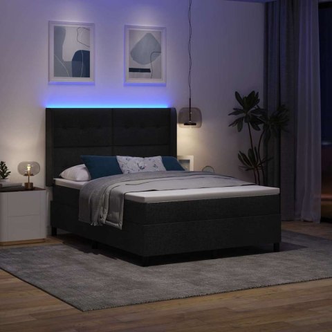 Łóżko z sprężyną LED z materacem Czarny 160 x 200 cm tkanina
