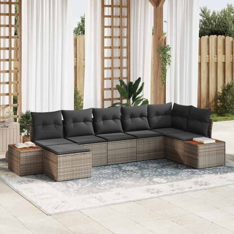 Zestaw Sof na Ogród z poduszką 7 pcs Szary Rattan poli