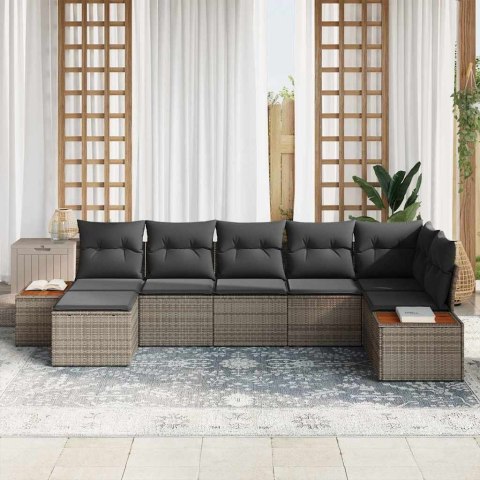 Zestaw Sof na Ogród z poduszką 7 pcs Szary Rattan poli