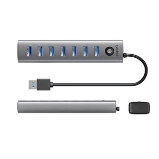 Hub CL7U-U3 rozdzielacz 7x USB-A USB-C 5V 3A 1m - szary
