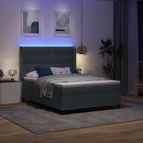 Łóżko sprężynowe Ze LED Lights Ciemnoszary 140 x 190 cm Aksamit