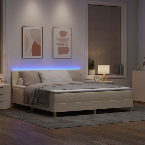 Łóżko z sprężyną LED z materacem Kremowy 180 x 200 cm tkanina