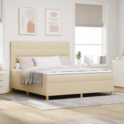 Łóżko z sprężyną LED z materacem Kremowy 180 x 200 cm tkanina