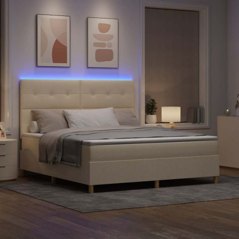 Łóżko z sprężyną LED z materacem Kremowy 180 x 200 cm tkanina