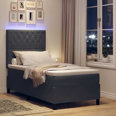 Łóżko z sprężyną LED Ciemnoszary 90 x 190 cm tkanina