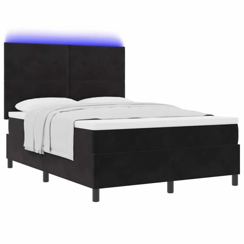 Łóżko z sprężyną LED z materacem Czarny 140 x 200 cm tkanina