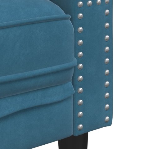 Sofa Chesterfield z wałkami, dwuosobowa, niebieska, aksamit