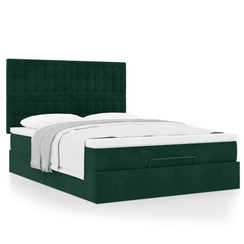 Rama łóżka otomana z materacami, zielona, 160x200cm, aksamit