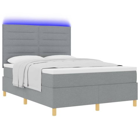 Łóżko z sprężyną LED Jasnoszary 140 x 190 cm tkanina