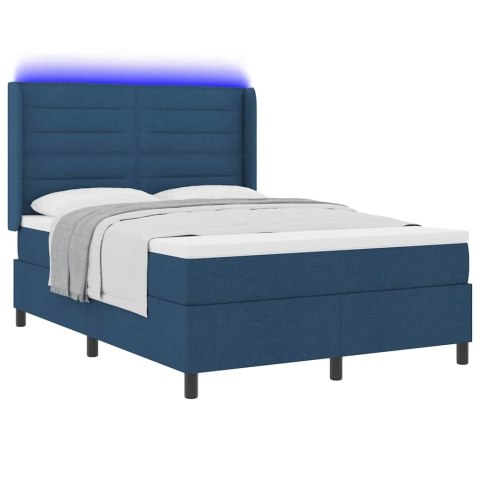 Łóżko z sprężyną LED z materacem Niebieski 140 x 190 cm tkanina