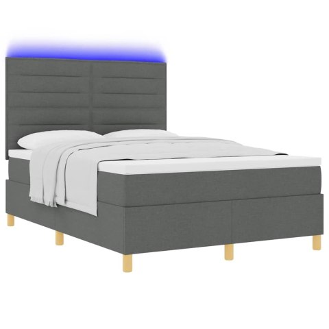 Łóżko z sprężyną LED Ciemnoszary 140 x 190 cm tkanina