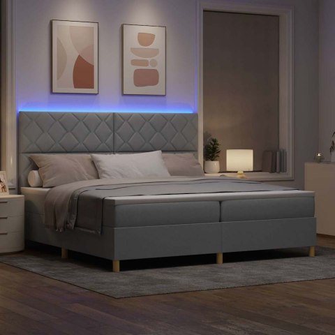 Łóżko z sprężyną LED Jasnoszary 200 x 200 cm tkanina