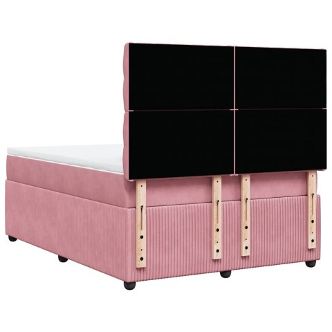Łóżko kontynentalne z materacem, różowe, 160x200 cm, aksamit