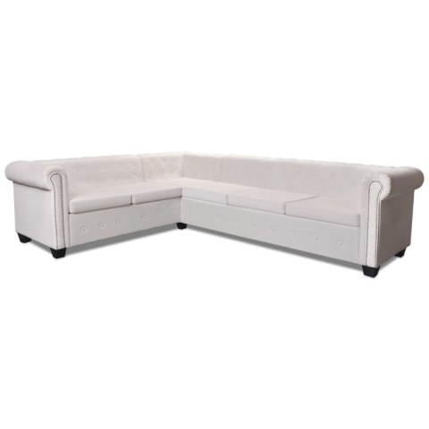 Sofa Chesterfield sześcioosobowa biała, sztuczna skóra