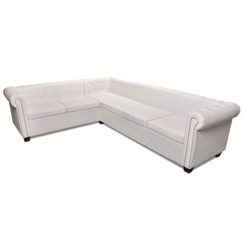 Sofa Chesterfield sześcioosobowa biała, sztuczna skóra