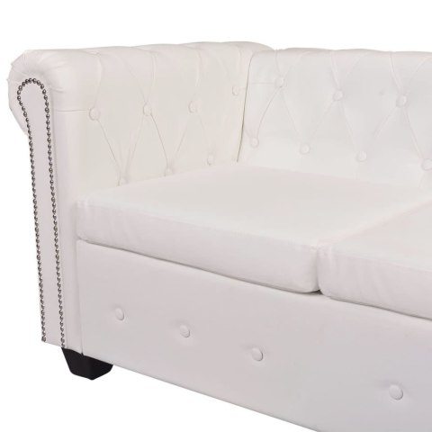 Sofa Chesterfield sześcioosobowa biała, sztuczna skóra