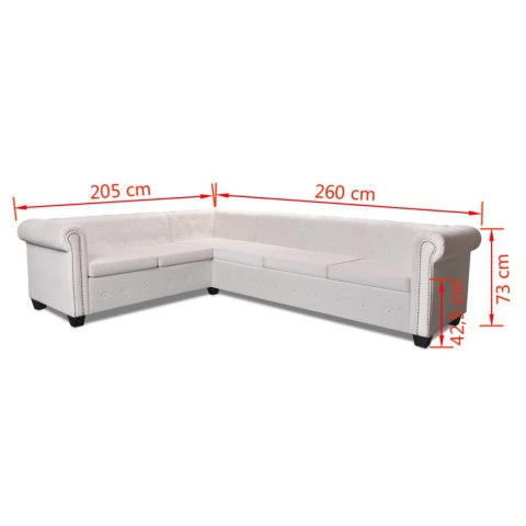 Sofa Chesterfield sześcioosobowa biała, sztuczna skóra