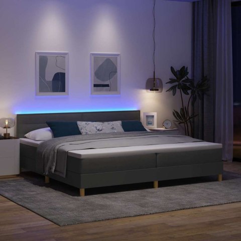 Łóżko z sprężyną LED z LED Ciemnoszary 200 x 200 cm tkanina