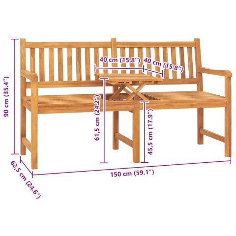 3-osobowa ławka ogrodowa ze stolikiem, 150 cm, drewno tekowe