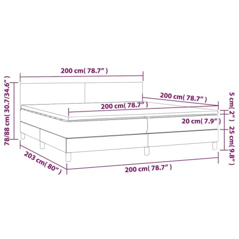 Łóżko kontynentalne, materac i LED, niebieski aksamit 200x200cm