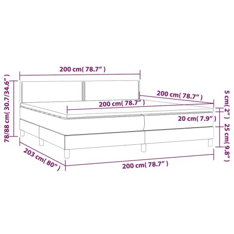 Łóżko kontynentalne, materac i LED, niebieski aksamit 200x200cm