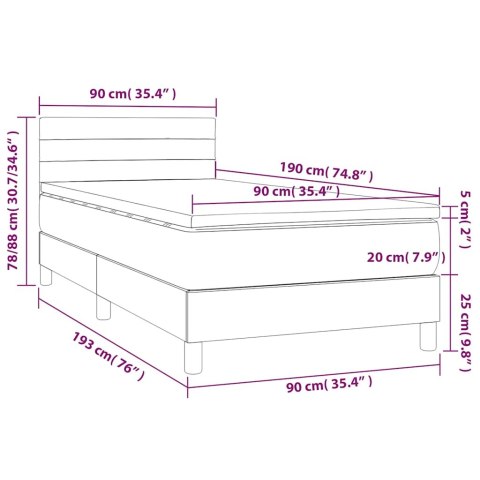 Łóżko kontynentalne, materac i LED, niebieski aksamit 90x190 cm