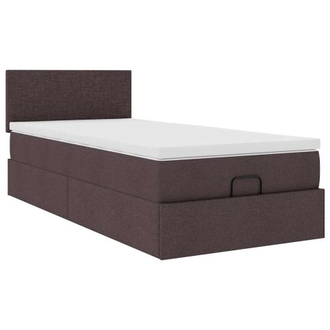 Łóżko otomana z materacem i LED ciemnobrązowy 90x200 cm tkanina