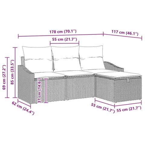 Zestaw Sof z poduszką 4 pcs polirattan