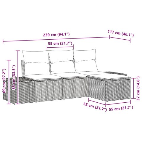 Zestaw Sof z poduszką 4 pcs polirattan