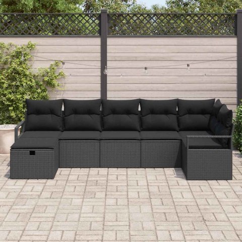 Zestaw Sof z poduszką z przechowywaniem 7 pcs Czarny polirattan