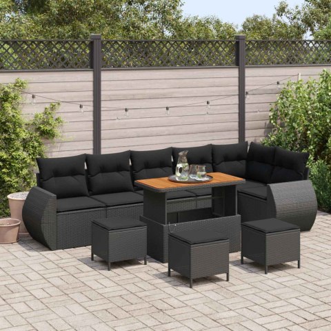 Zestaw Sof na Ogród z poduszką 10 pcs Czarny Rattan poli